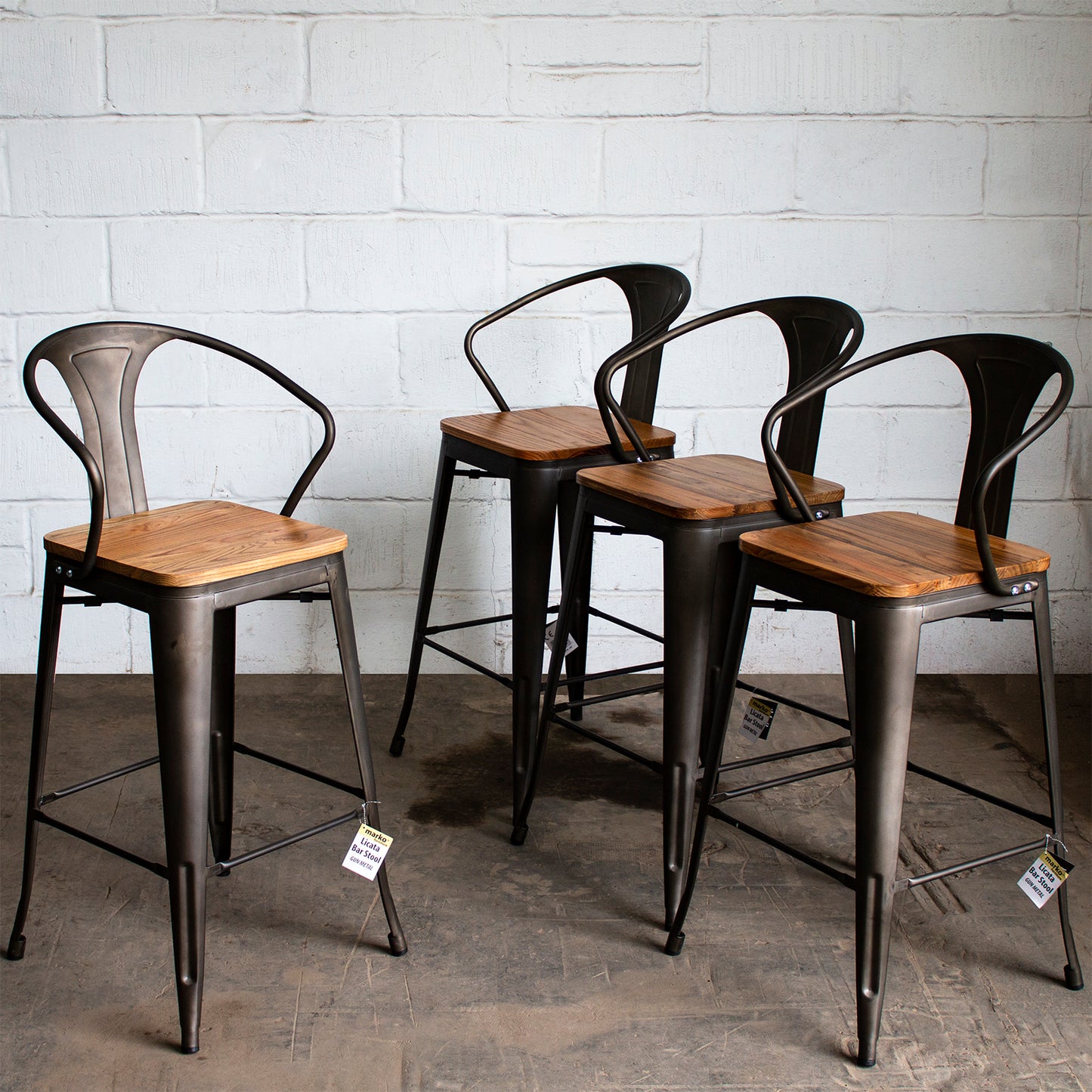 5PC Lodi Table & Licata Bar Stool Set - Gun Metal Grey