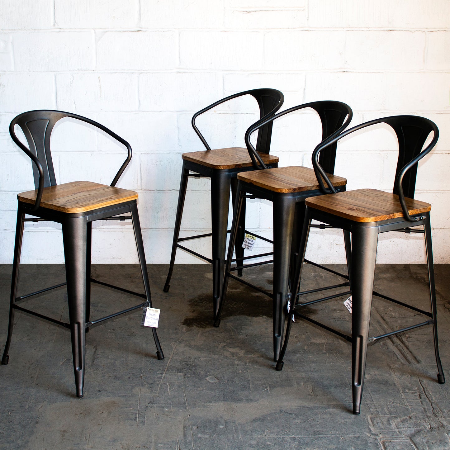 5PC Lodi Table & Licata Bar Stool Set - Onyx Matt Black