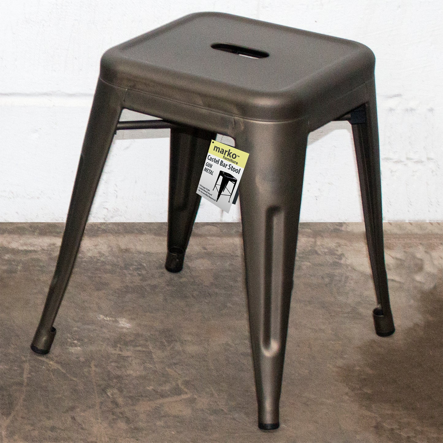 7PC Prato Table, 4 Forli Chairs & 2 Castel Stools Set - Gun Metal Grey