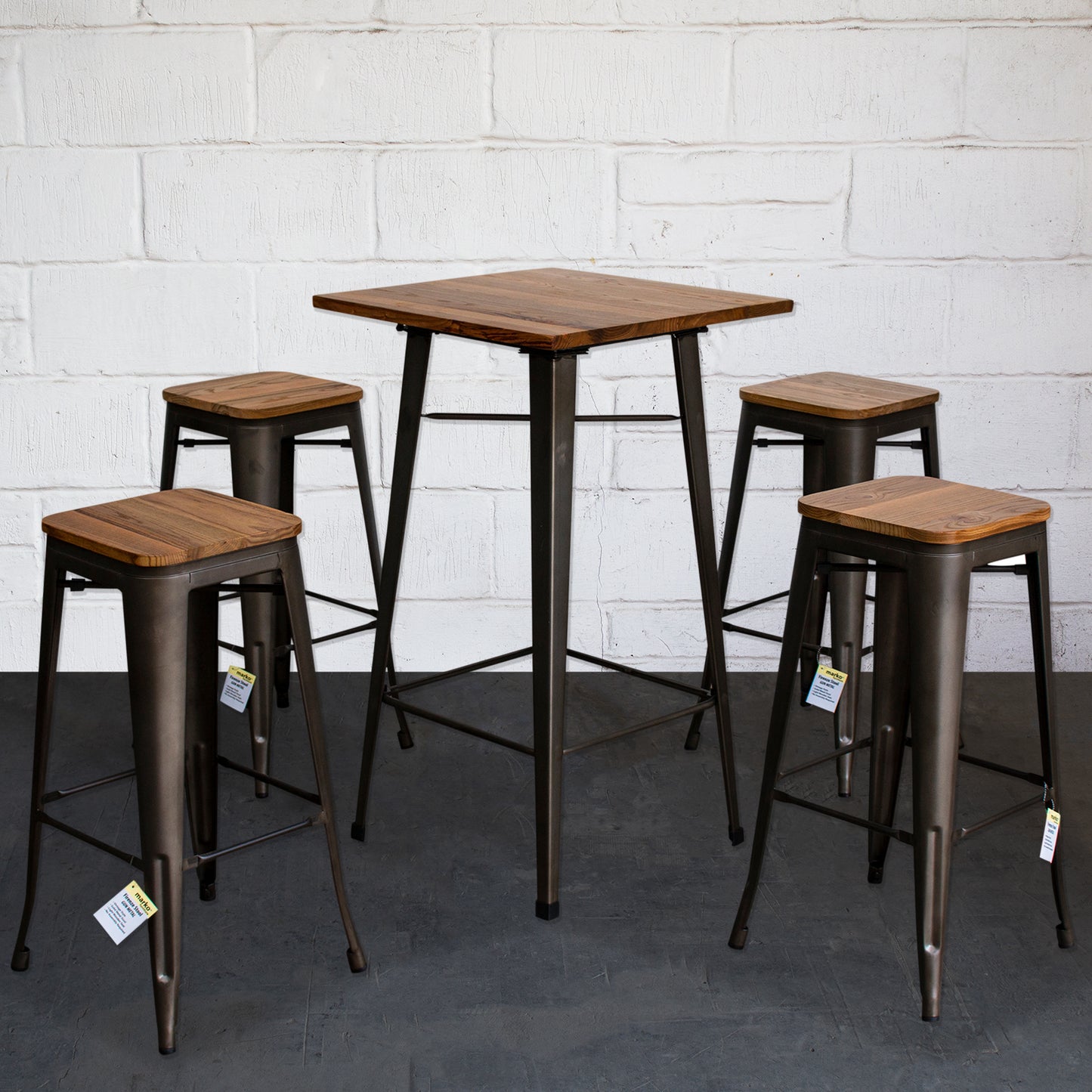 5PC Lodi Table & Firenze Bar Stool Set - Gun Metal Grey