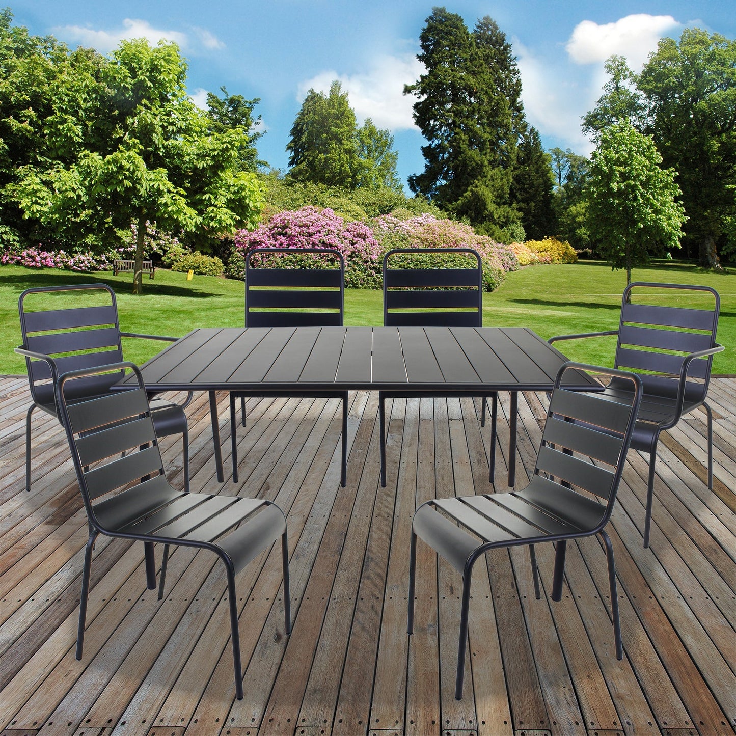 Slatted Bistro Rectangular Table and Chair Sets