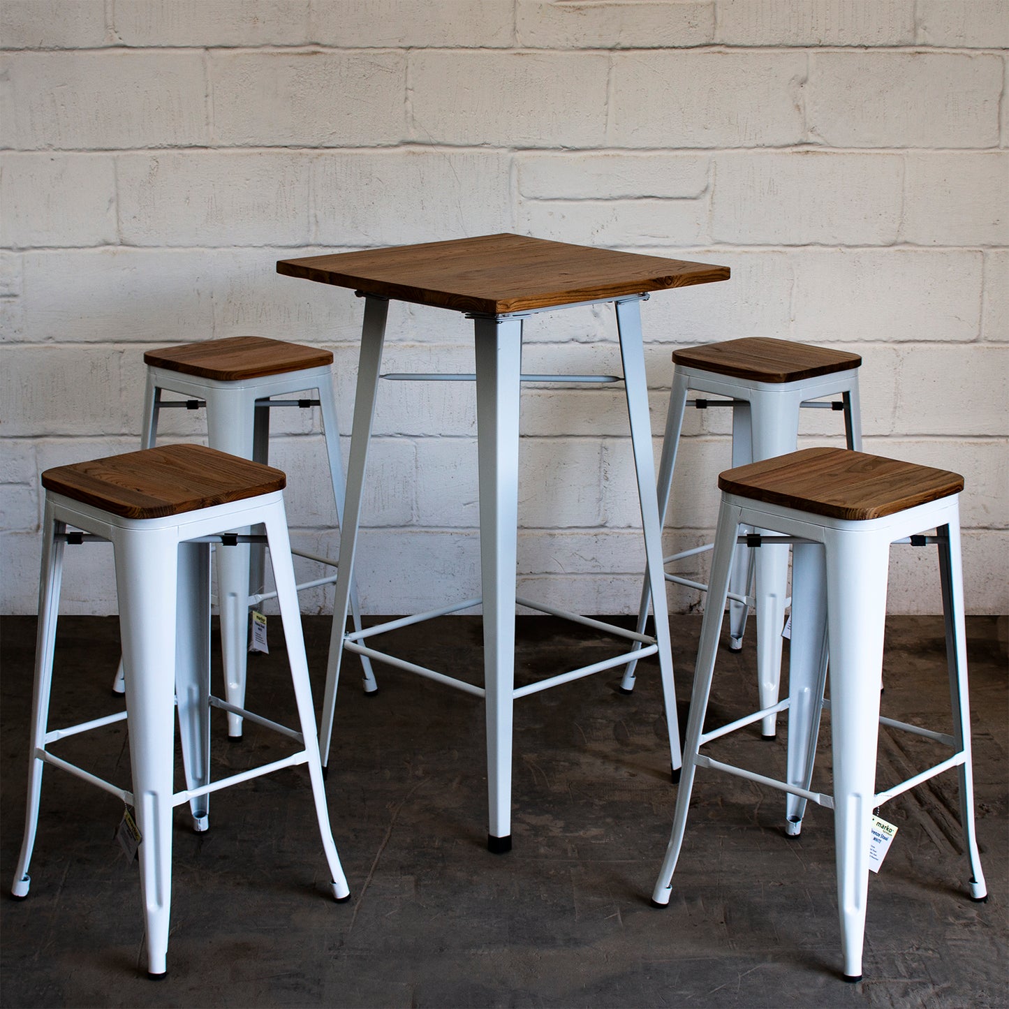 5PC Lodi Table & Firenze Bar Stool Set - White