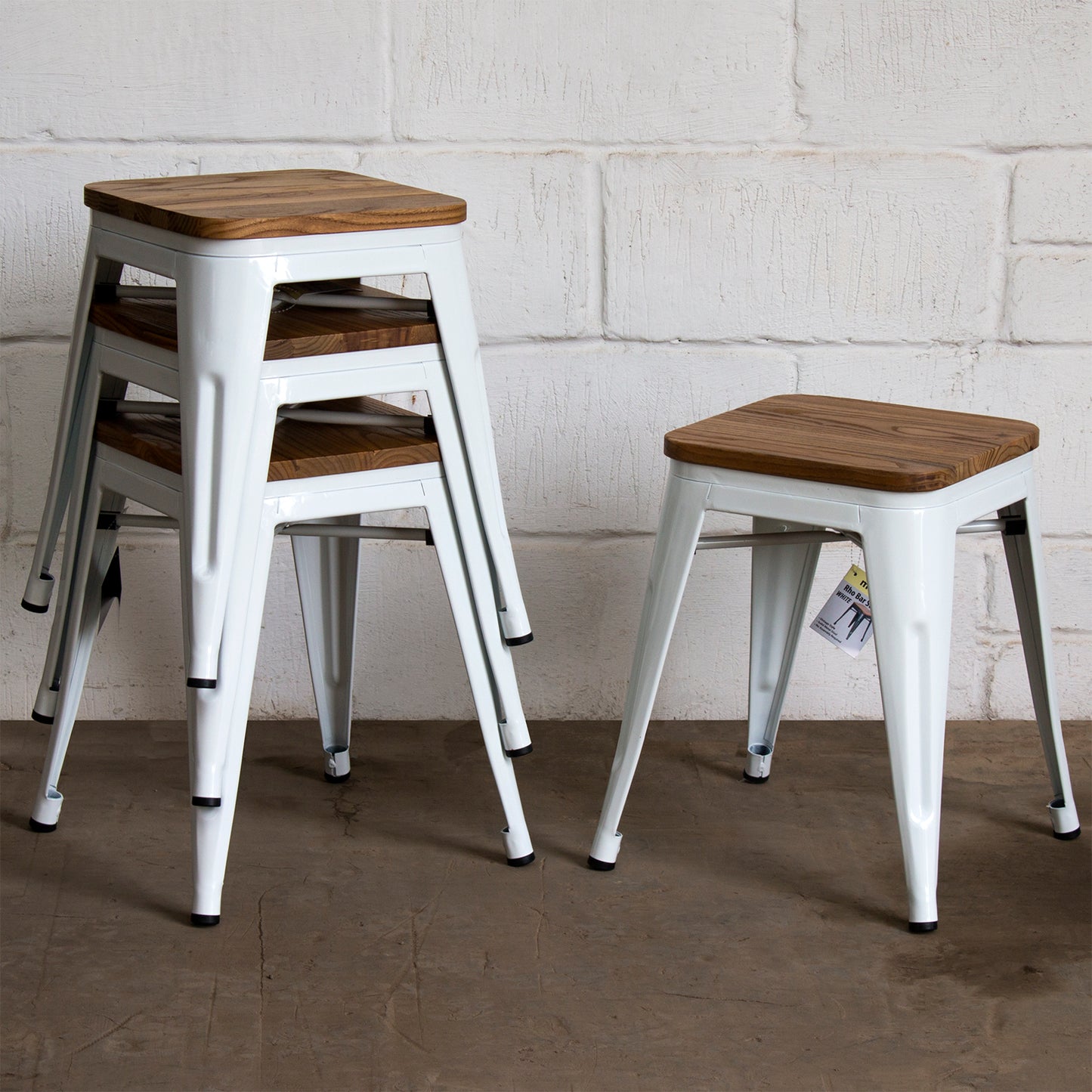 5PC Taranto Table, 3 Rho Stools & Nuoro Bench Set - White