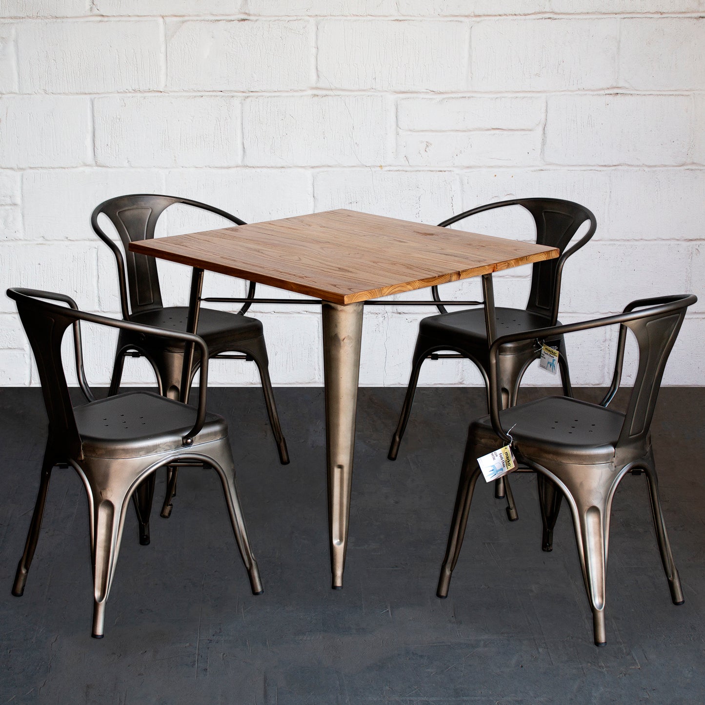 5PC Enna Table & Forli Chair Set - Gun Metal Grey
