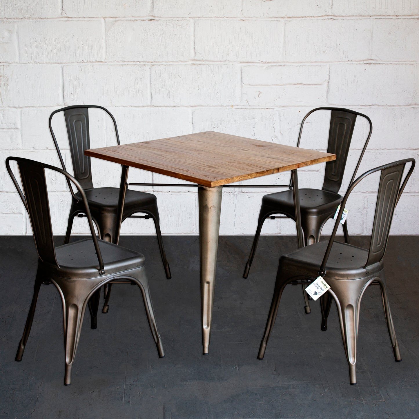 5PC Enna Table & Siena Chair Set - Gun Metal Grey