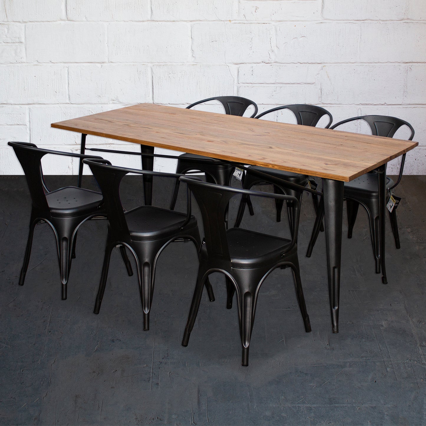 7PC Taranto Table & 6 Forli Chairs Set - Onyx Matt Black