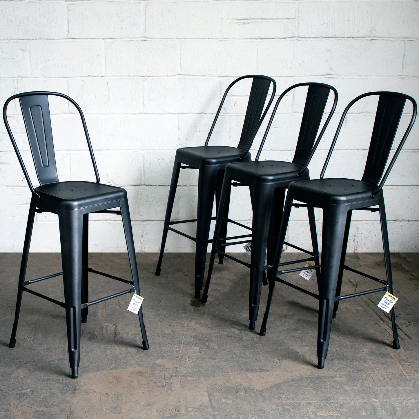 5PC Lodi Table & Pascale Bar Stool Set - Onyx Matt Black