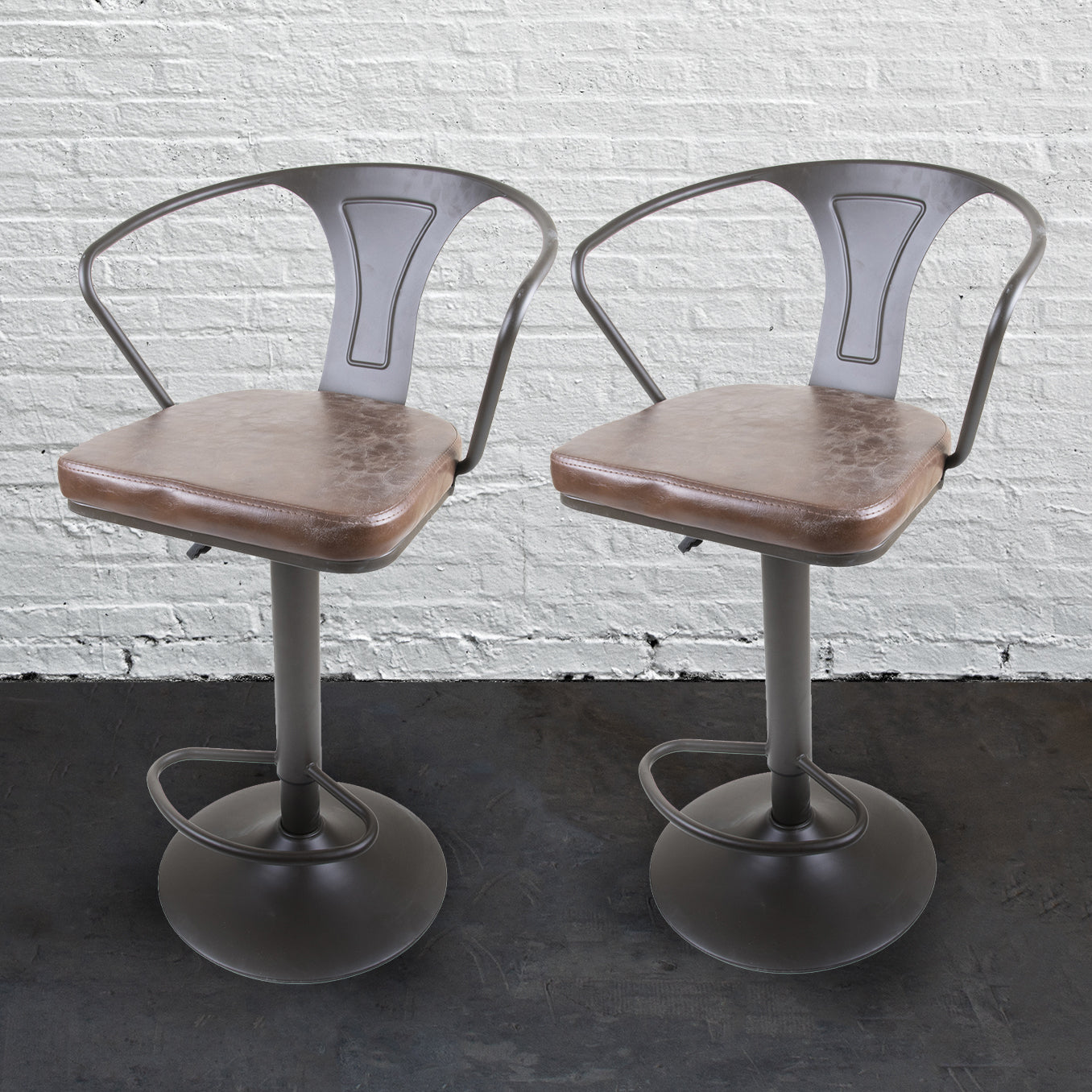 Set of 2 Adjustable Bar Stool - Gunmetal