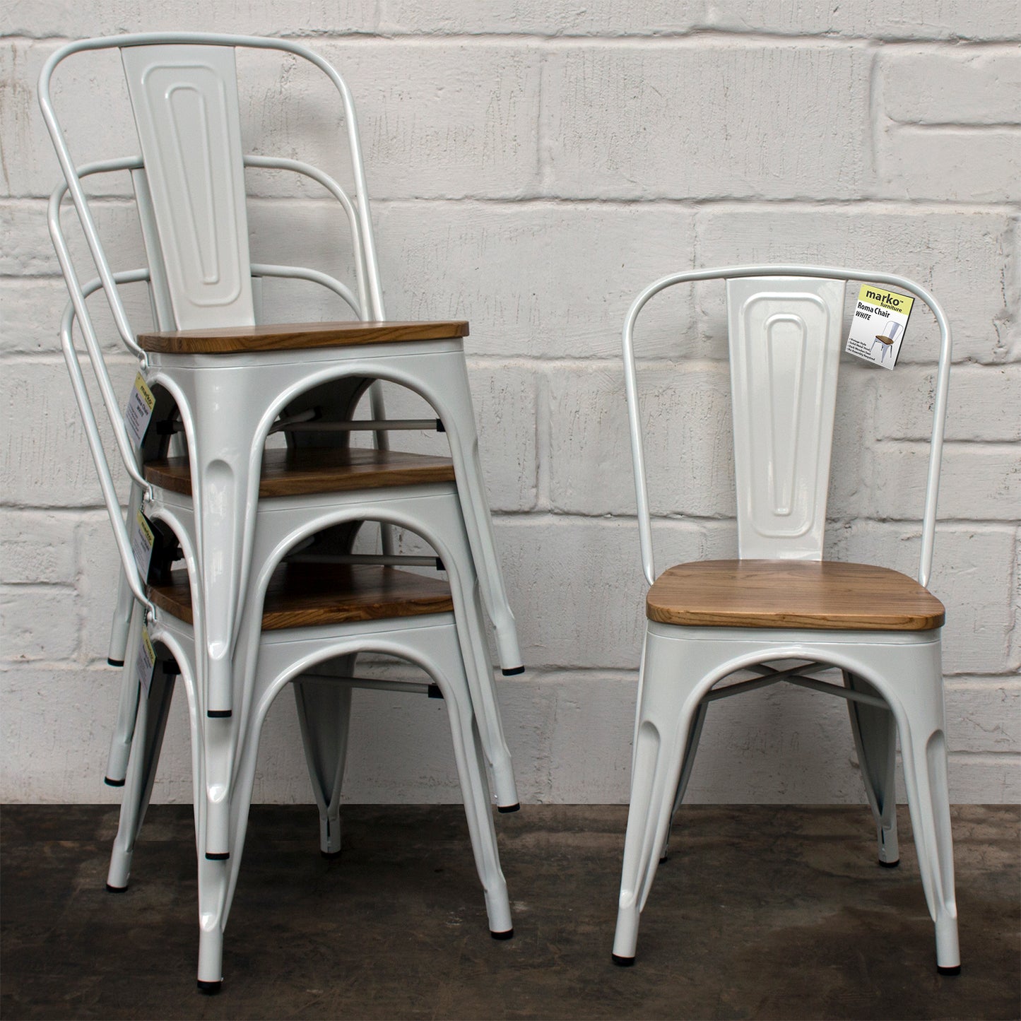 6PC Prato Table, 4 Palermo Chairs & Sicily Bench Set - White