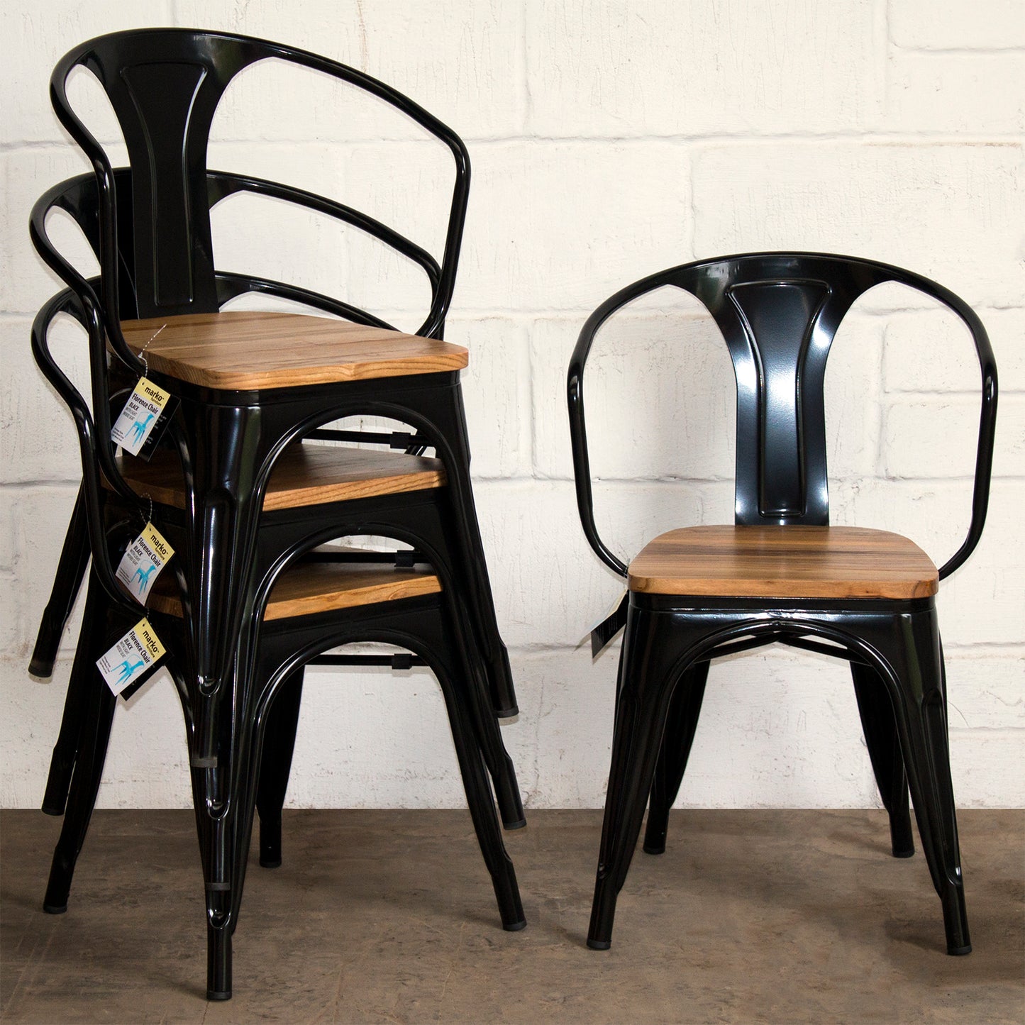 4PC Prato Table, 2 Florence Chairs & Sicily Bench Set - Black