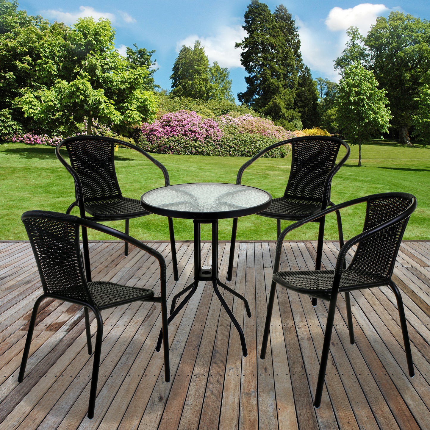 5PC Black Wicker Bistro Set with Black 60cm Round Table
