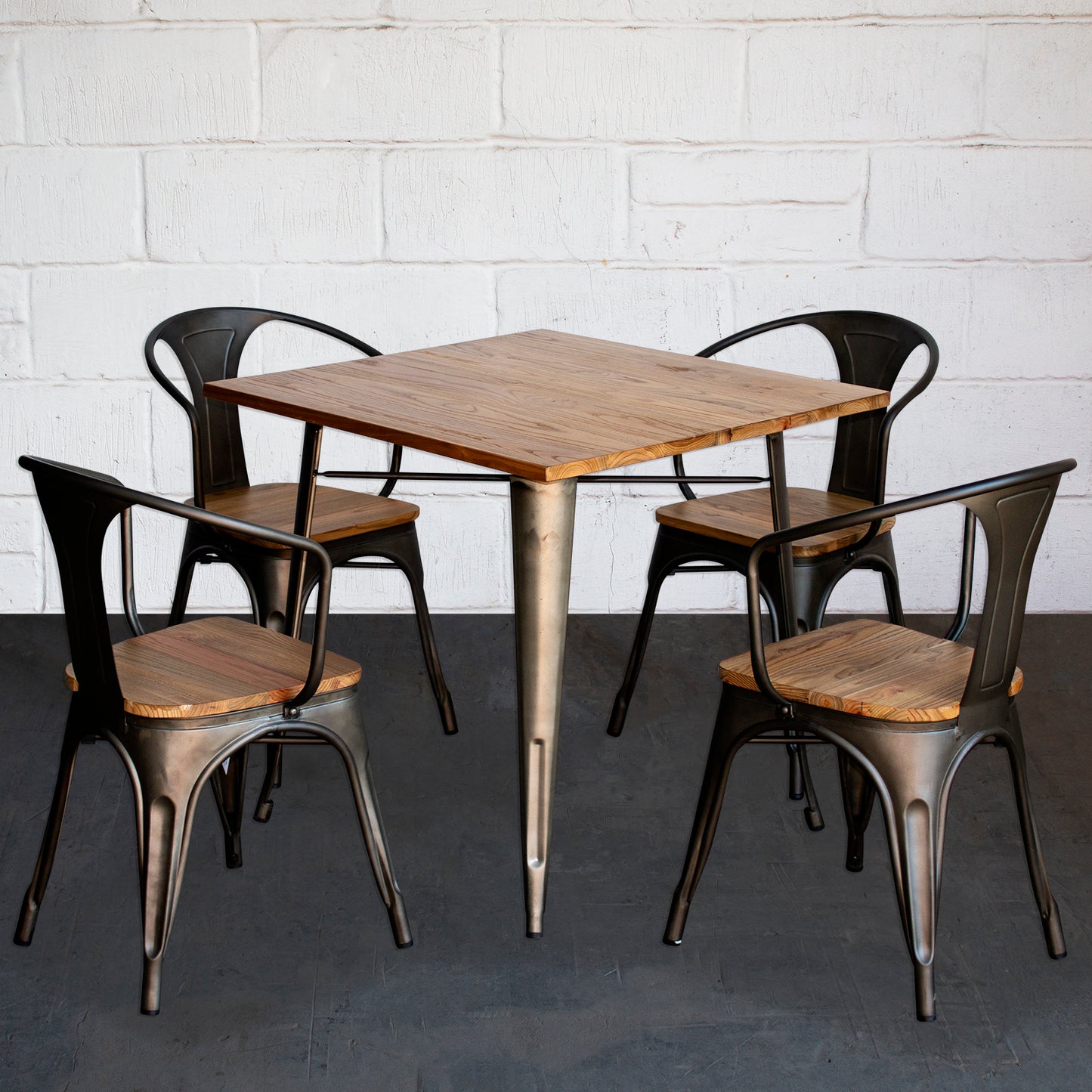 5PC Enna Table & Florence Chair Set - Gun Metal Grey