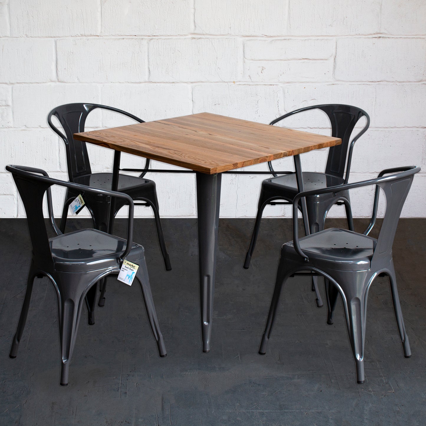 5PC Enna Table & Forli Chair Set - Graphite Grey