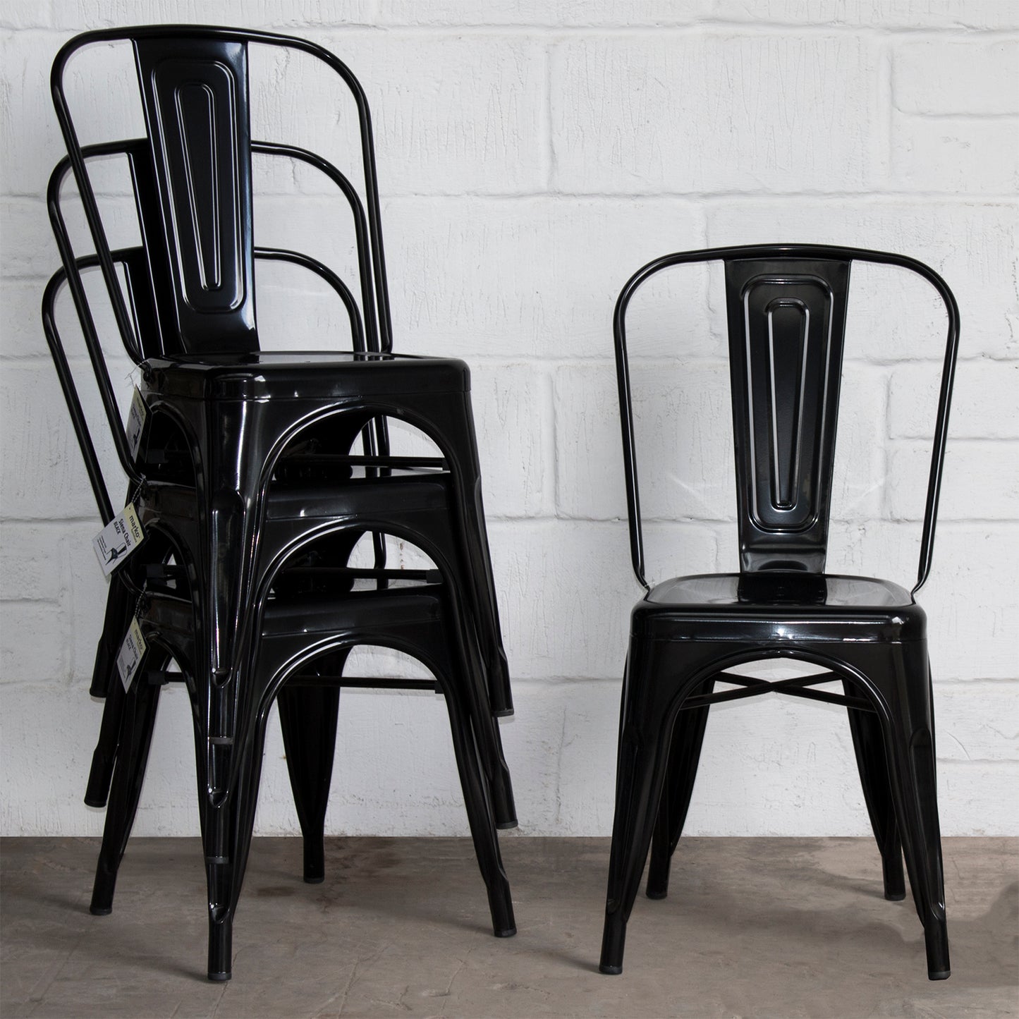 7PC Prato Table, 4 Siena Chairs & 2 Castel Stools Set - Black