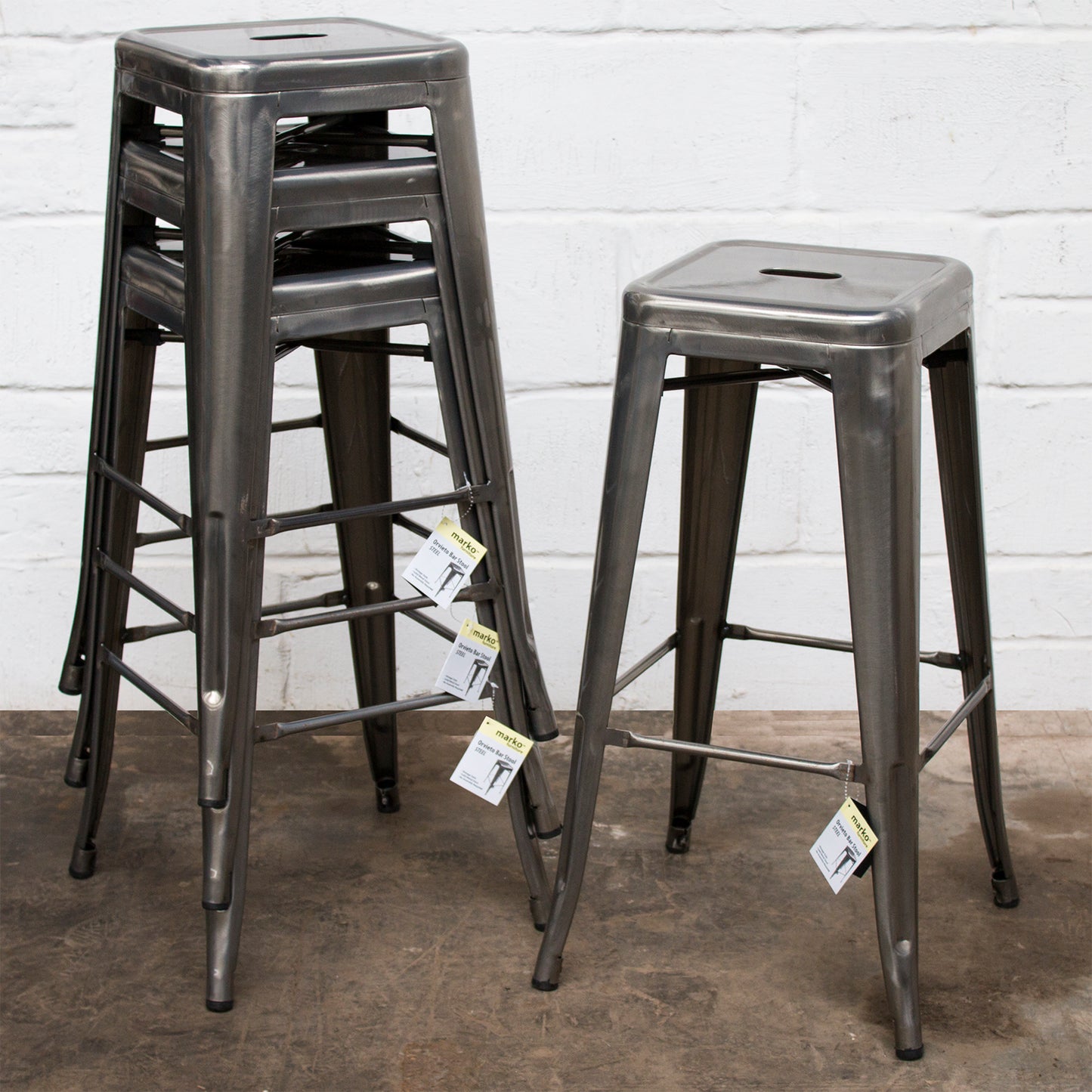 5PC Laus Table & Orvieto Bar Stool Set - Steel