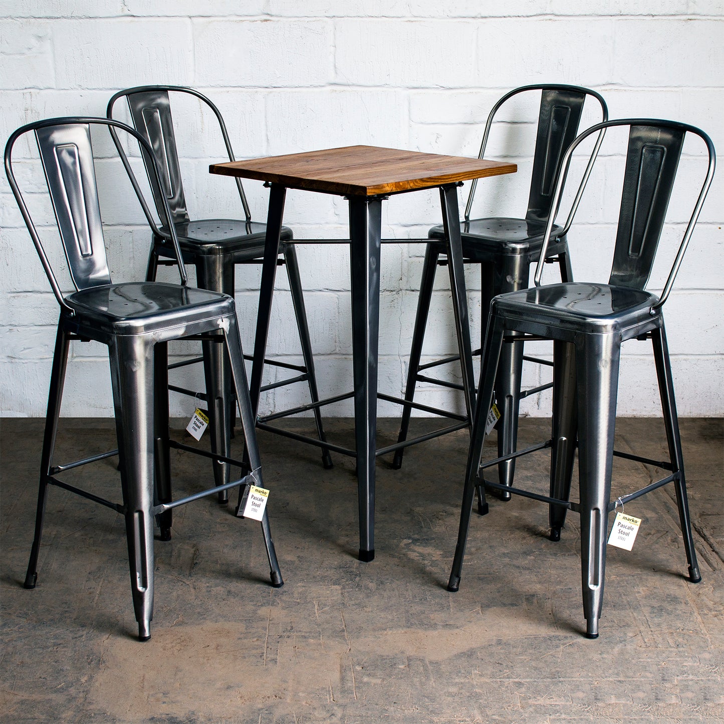 5PC Lodi Table & Pascale Bar Stool Set - Steel