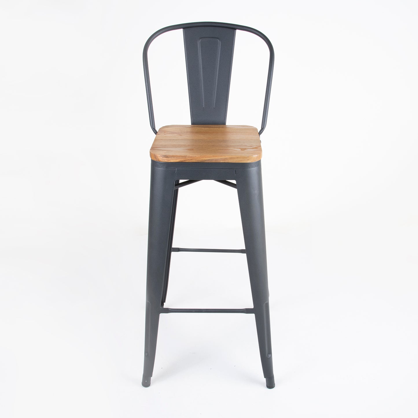 Set of 4 Rustic Wood Bar Stools With Backrest