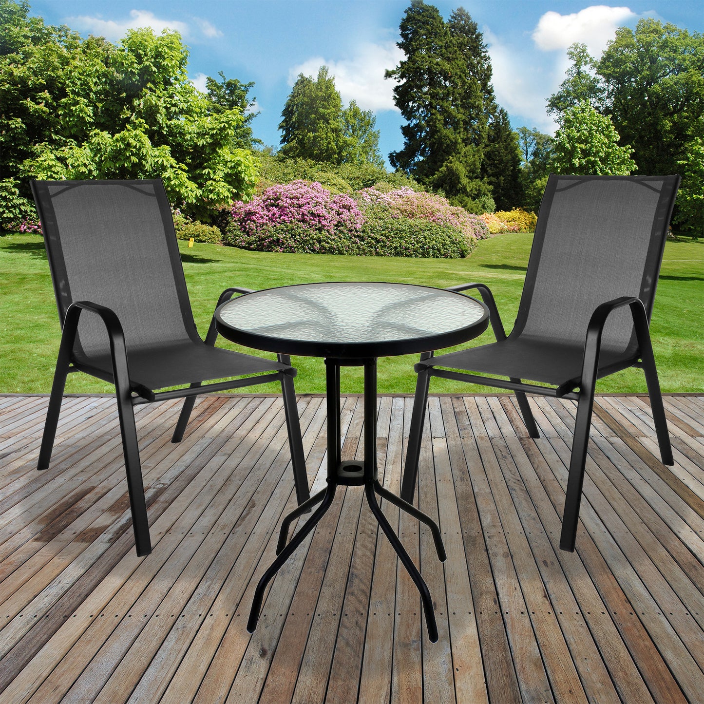 3PC Grey Textoline Bistro Set with Black 60cm Round Table