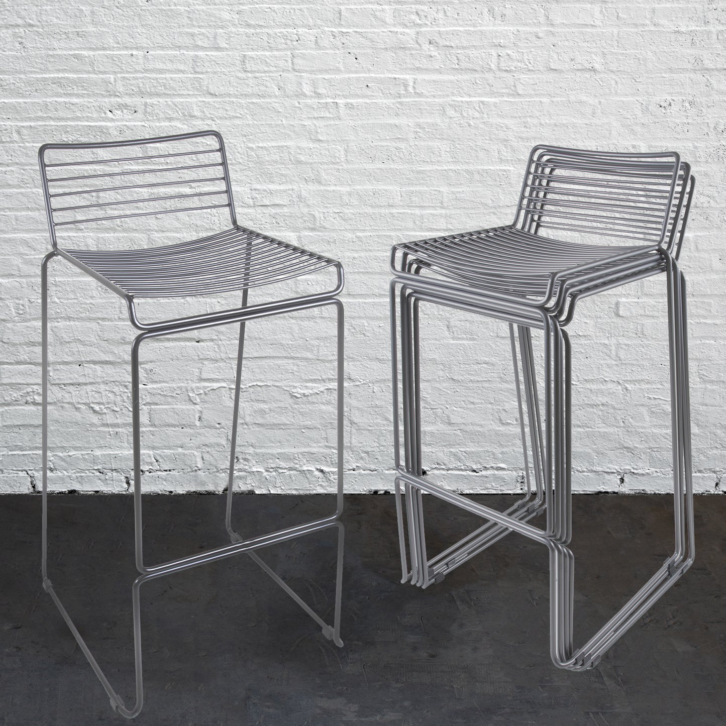 Set of 4 Wire Seat Bar Stools - Anthracite