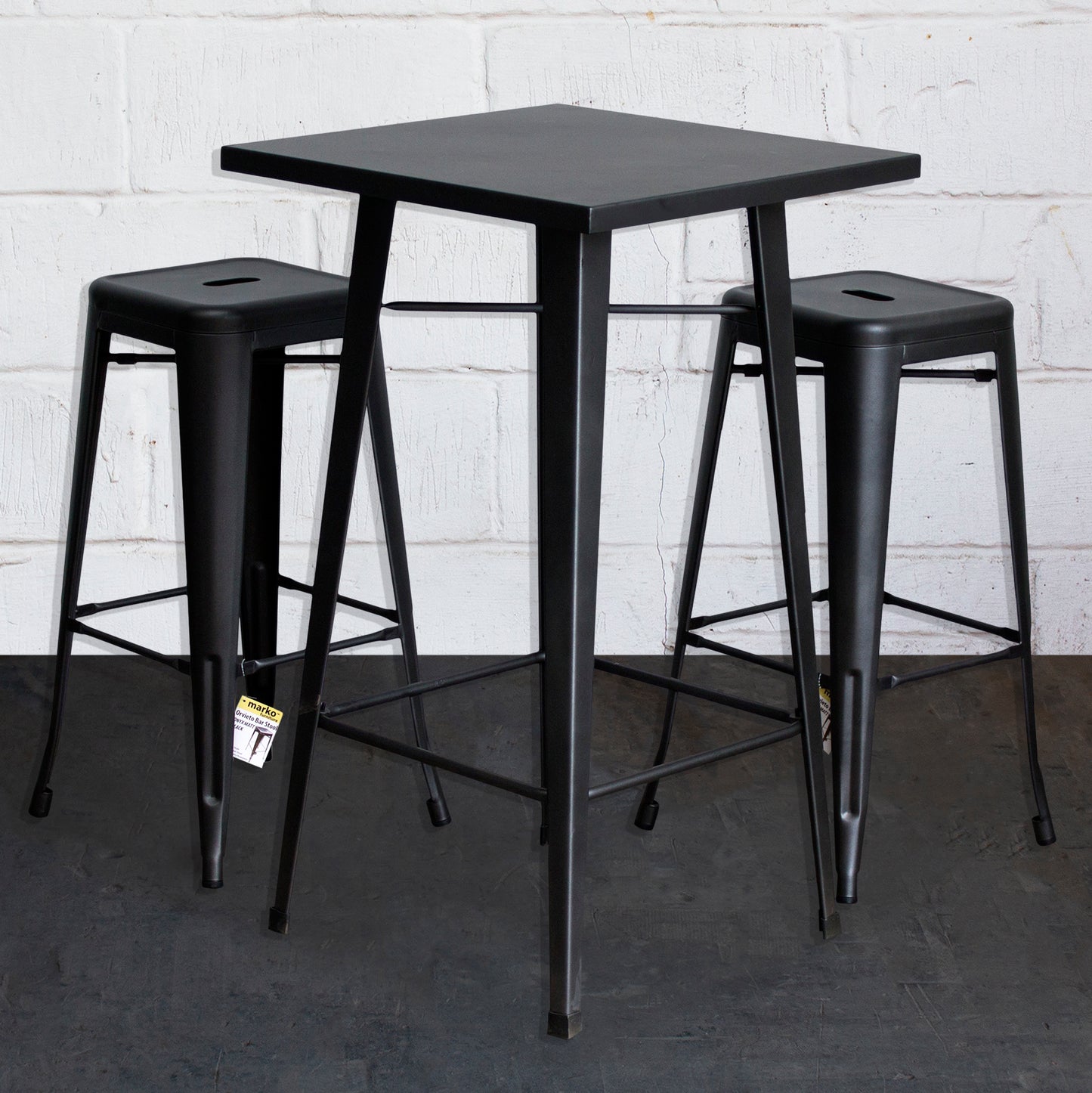 3PC Laus Table & Orvieto Bar Stool Set - Onyx Matt Black