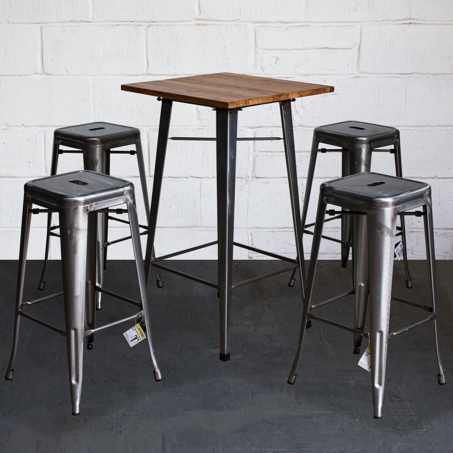 5PC Lodi Table & Orvieto Bar Stool Set - Steel