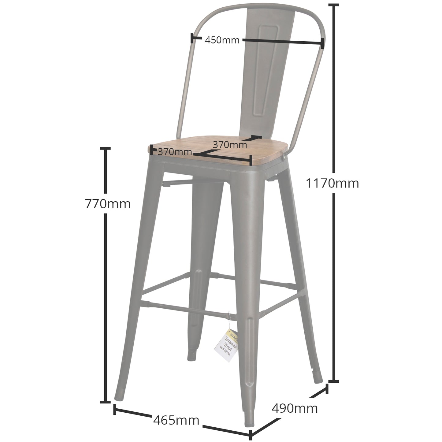 Soranzo Bar Stool - Gun Metal Grey