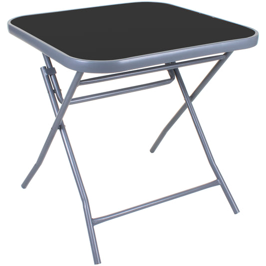 Square Folding Table Black Glass - Grey