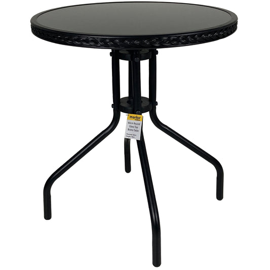 60cm Round Wicker Edge Bistro Table - Black