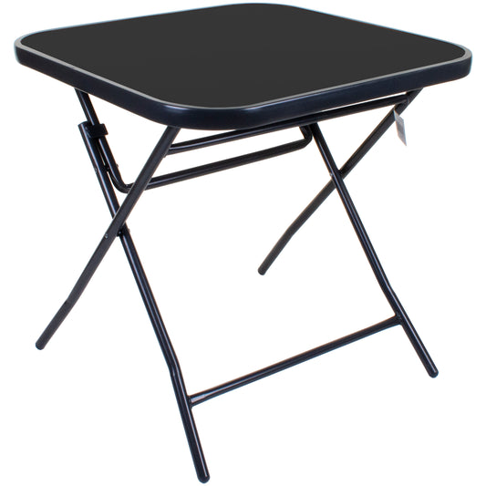 Square Folding Table Black Glass - Black