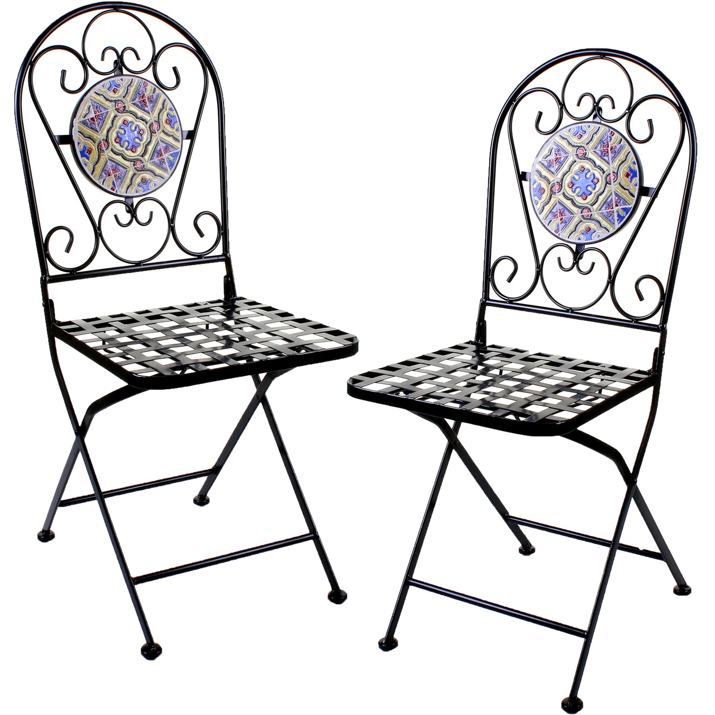 Set of 2 Mosaic Stone Topped Bistro Chairs - Zaragoza