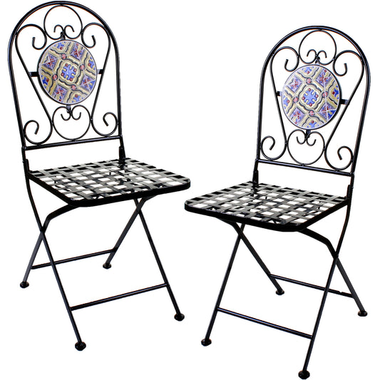 Set of 2 Mosaic Stone Topped Bistro Chairs - Zaragoza