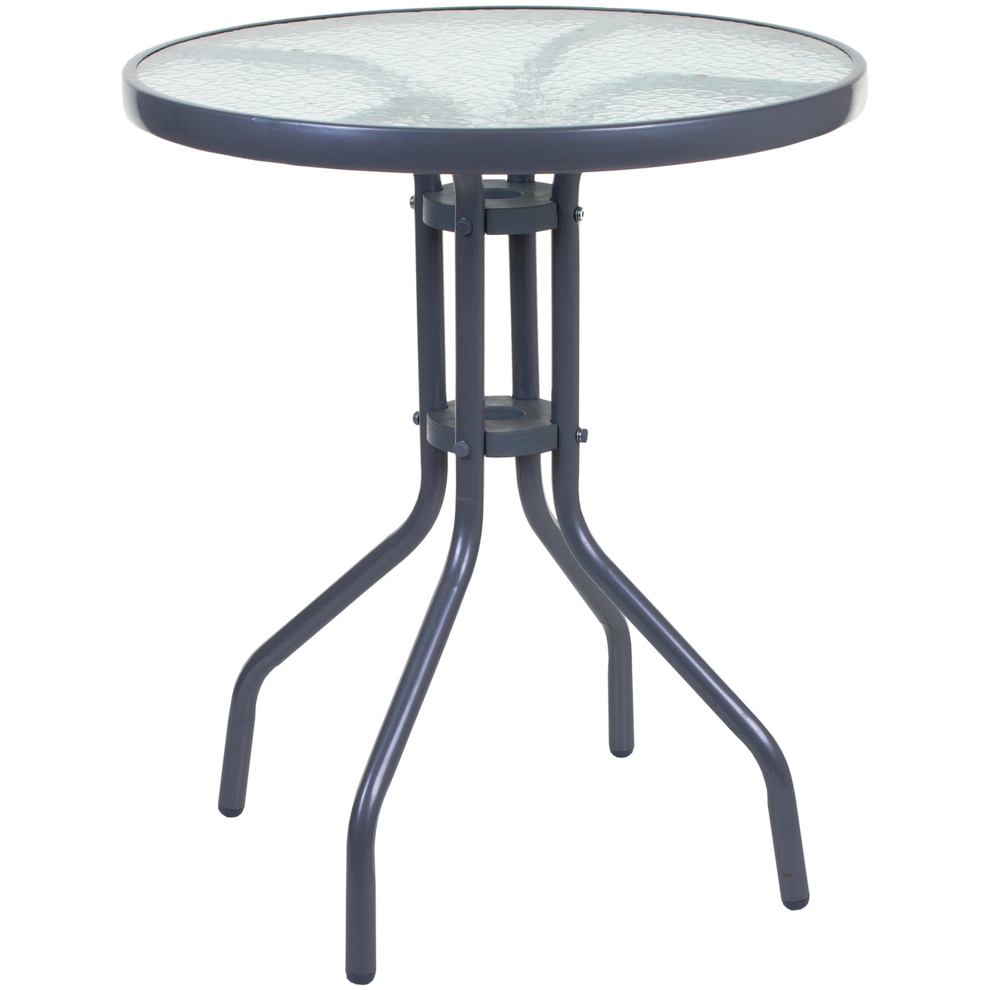 5PC Grey Patterned Wicker Chairs with 60cm Silver Round Bistro Table