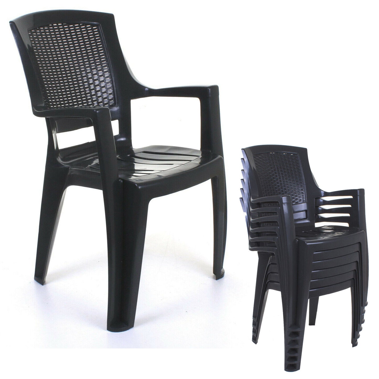 Set of 6 Plastic Flora Chairs - Grey