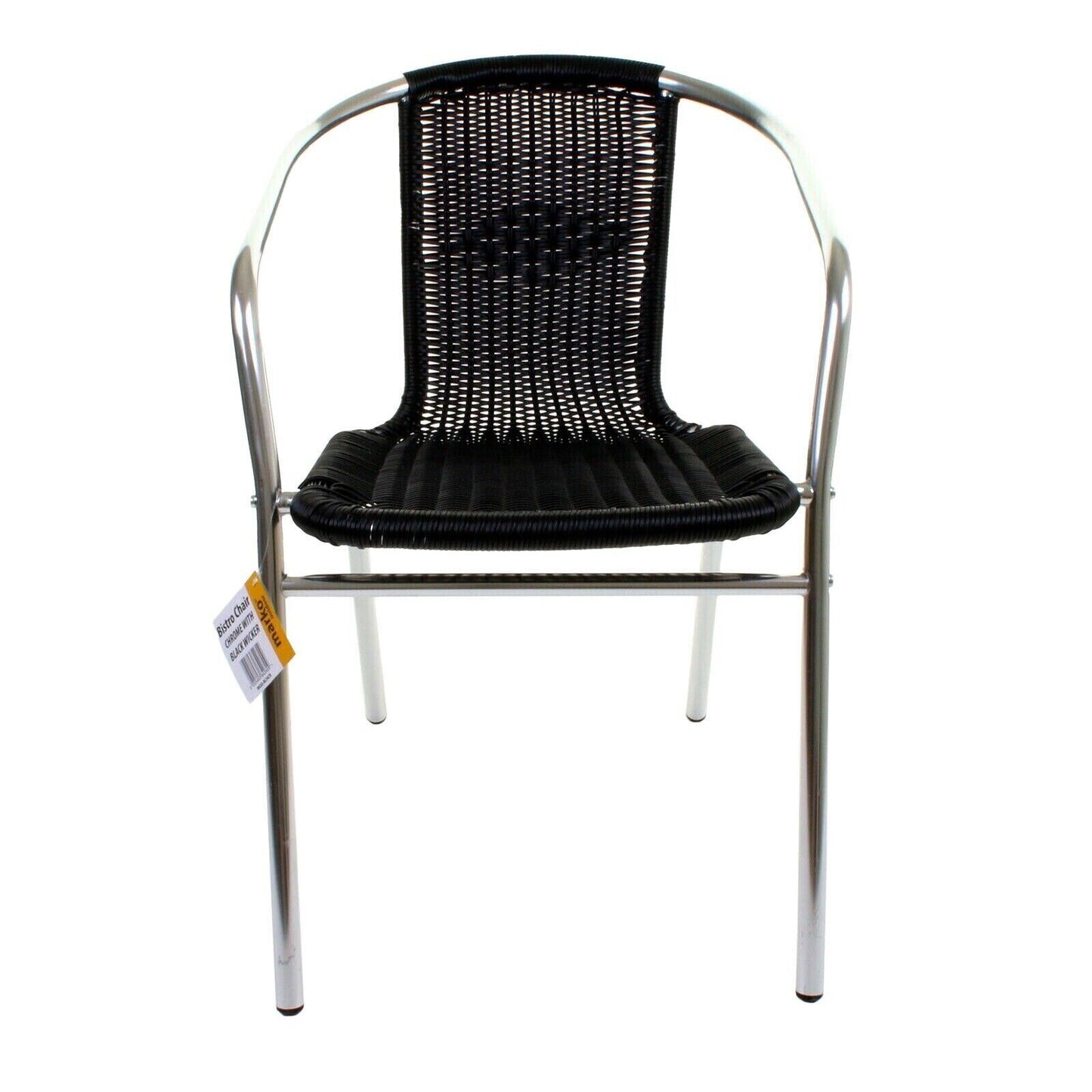 3PC Chrome Black Wicker Chair with Aluminium Chrome 60cm Round Table