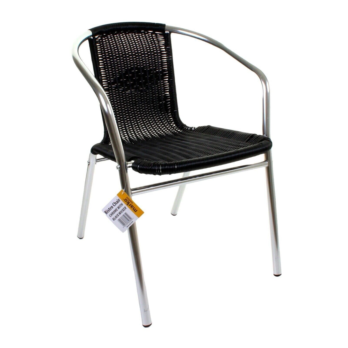 3PC Chrome Black Wicker Chair with Aluminium Chrome 60cm Round Table