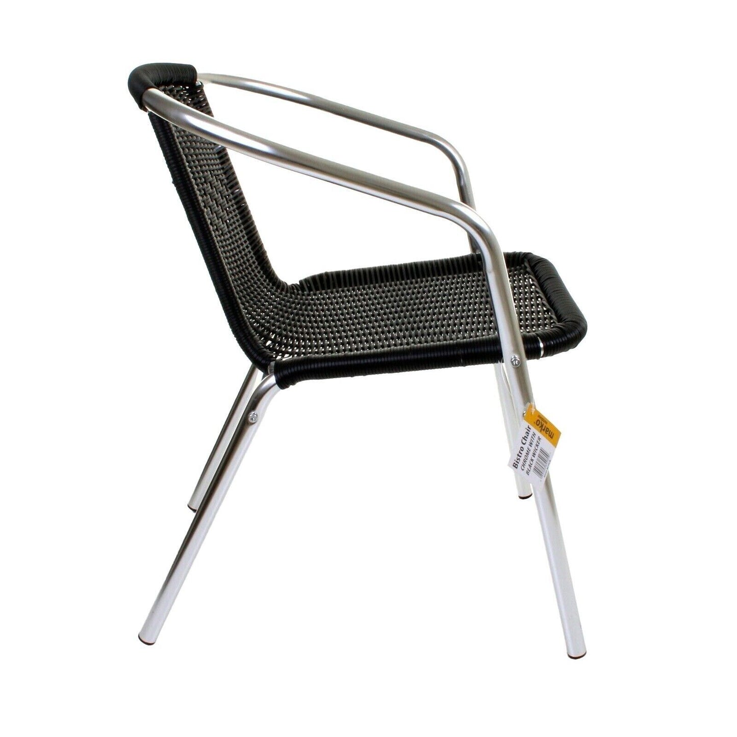 3PC Chrome Black Wicker Chair with Aluminium Chrome 60cm Round Table