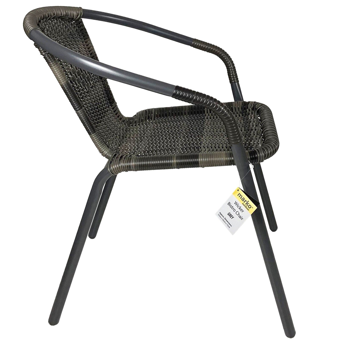 5PC Grey Patterned Wicker Chairs with 60cm Grey Wicker Edge Round Bistro Table