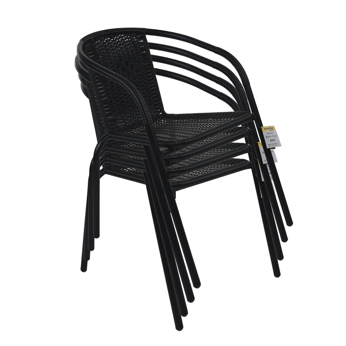 5PC Black Wicker Chairs with 60cm Black Wicker Edge Round Bistro Table