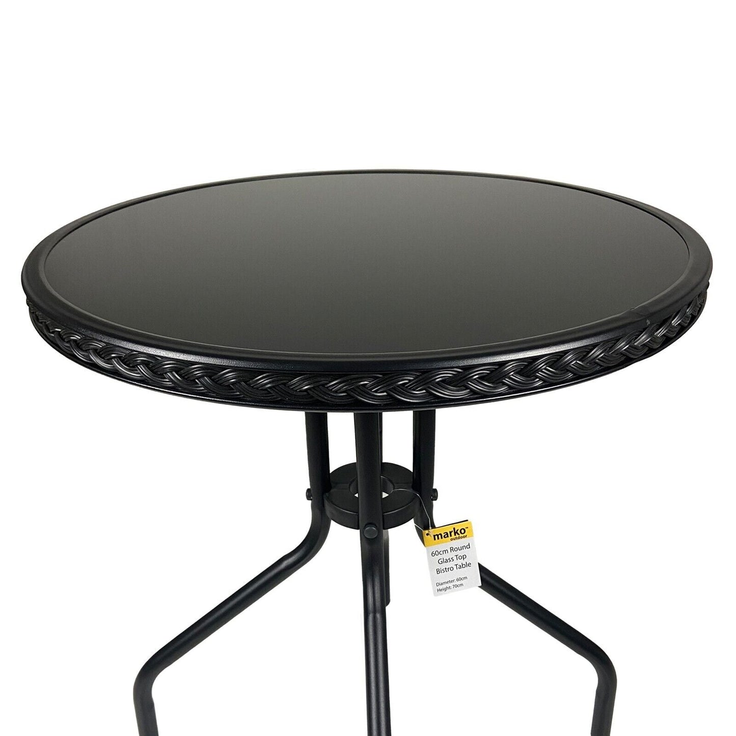 3PC Black Wicker Chairs with 60cm Black Wicker Edge Round Bistro Table