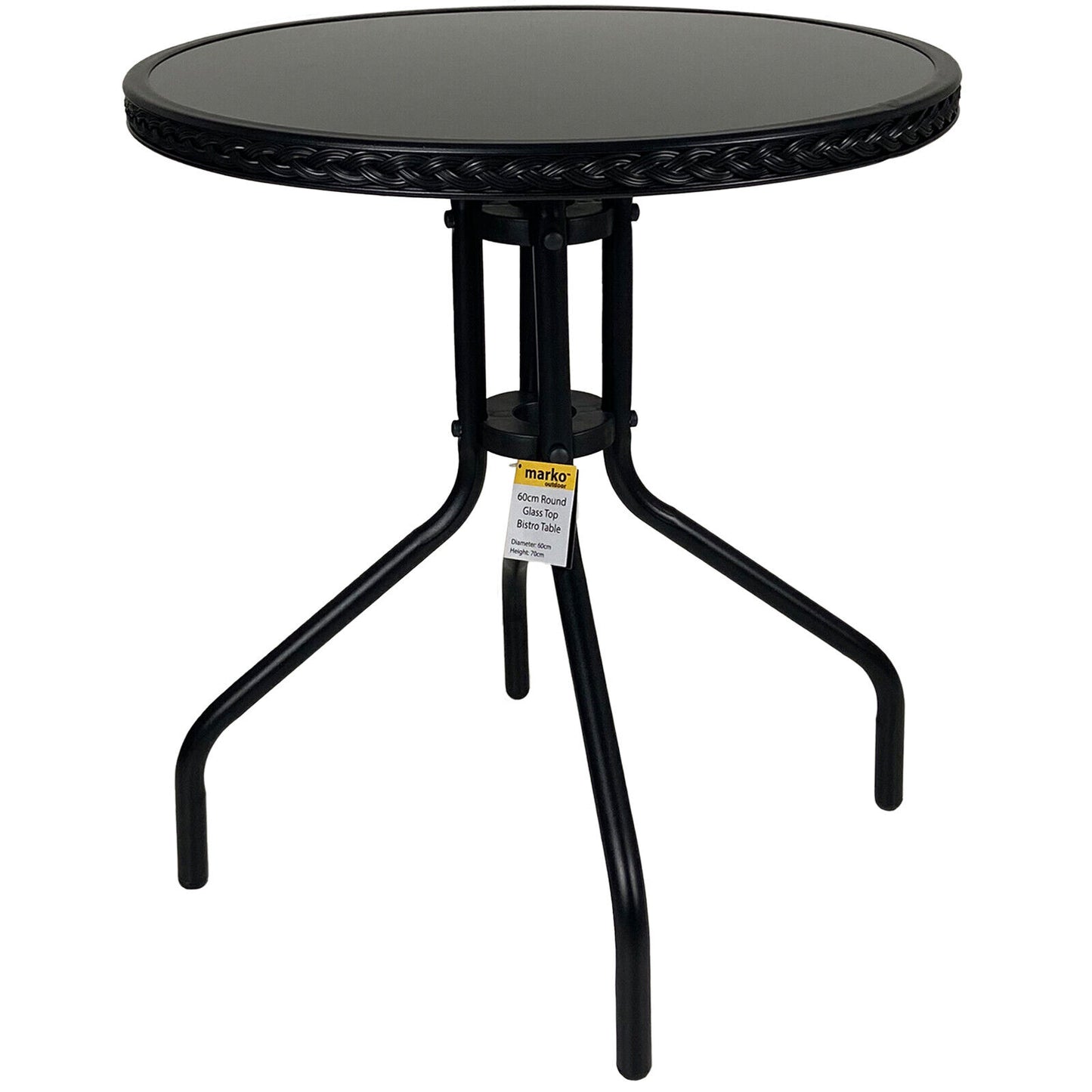 3PC Black Textoline Chairs with 60cm Black Wicker Edge Round Bistro Table