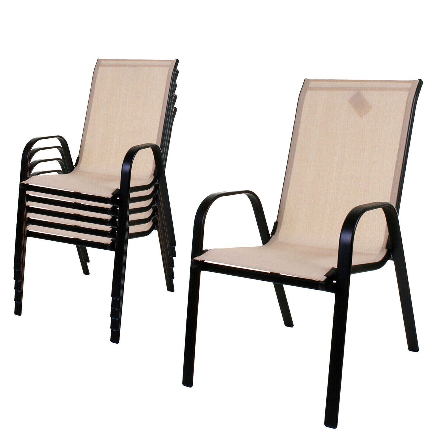 Copy of 9PC Rectangular White Frame Black Glass Table, Cream Chair & Parasol Furniture Set