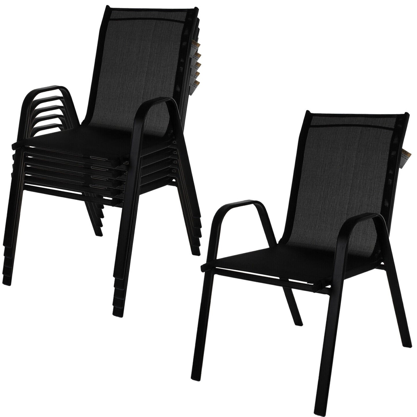 Copy of 9PC Rectangular White Frame Black Glass Table, Black Chair & Parasol Furniture Set