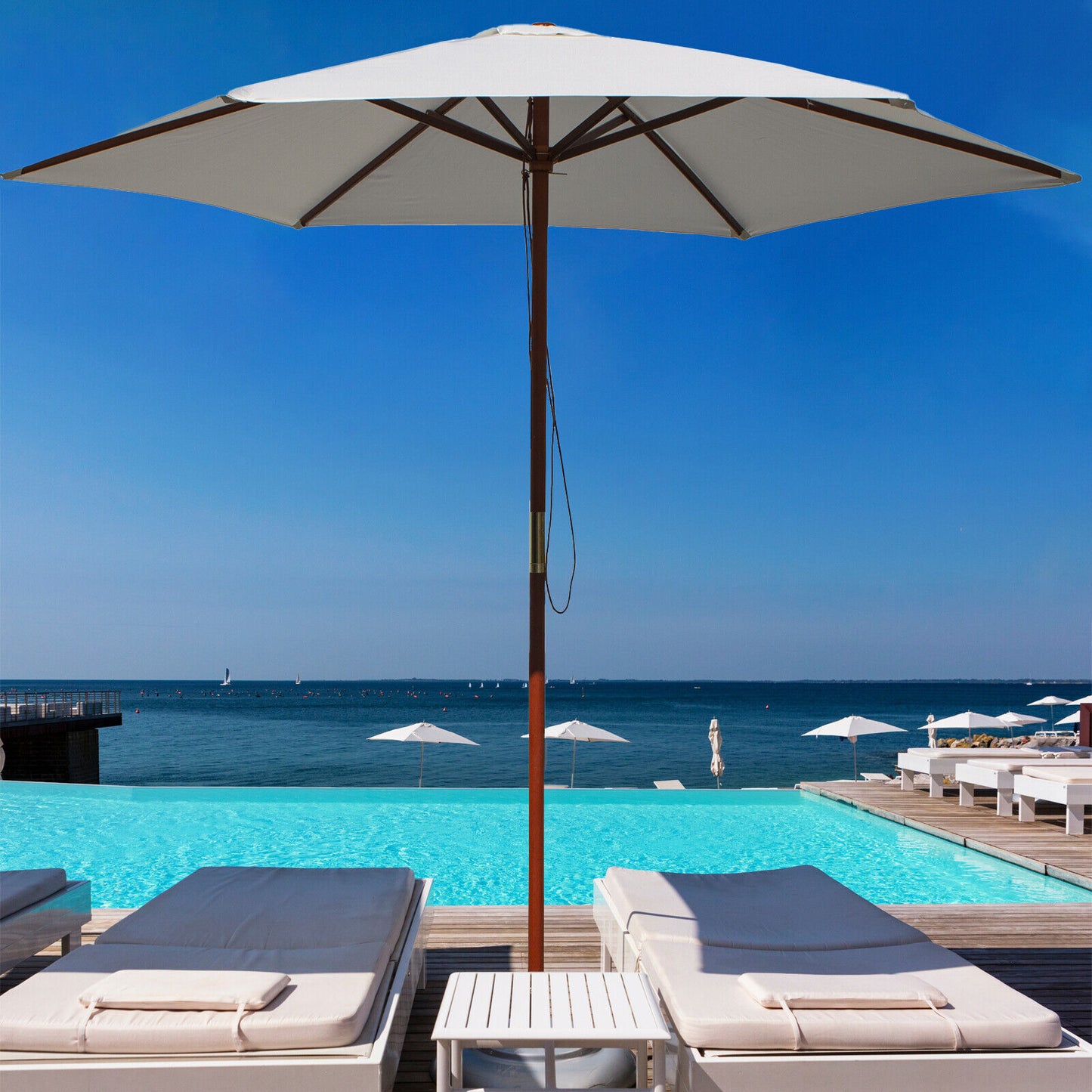 2.5M Wooden Garden Parasol - Cream