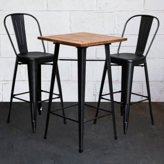 3PC Lodi Table & Pascale Bar Stool Set - Onyx Matt Black