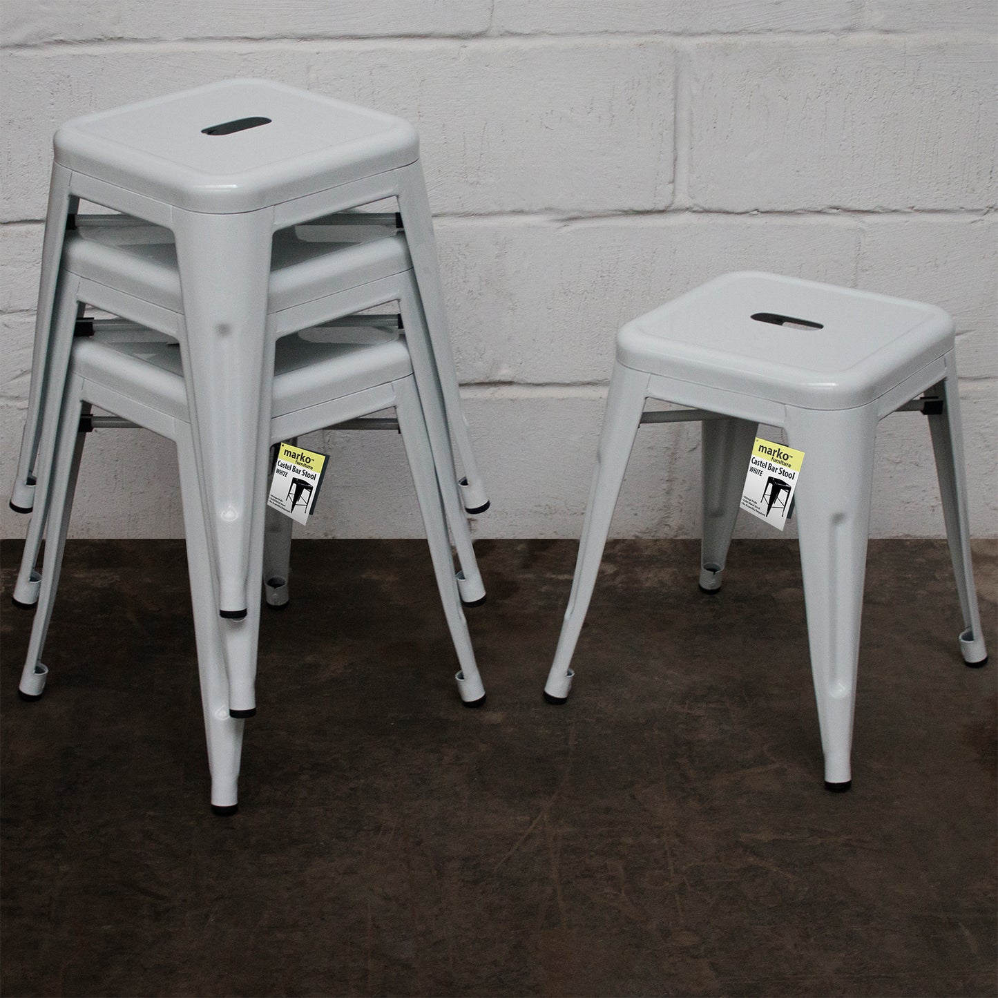9PC Taranto Table, 5 Forli Chairs & 3 Castel Stools Set - White