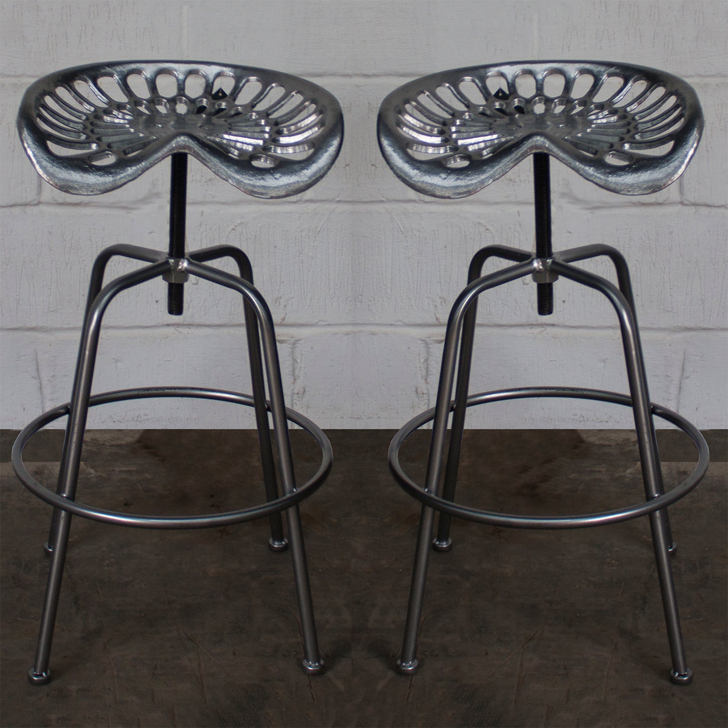 Arezzo Tractor Bar Stools - Silver