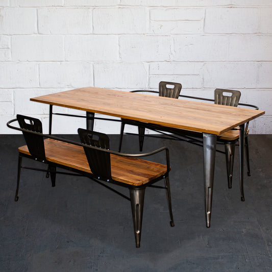3PC Taranto Table & 2 Nuoro Benches Set - Gun Metal Grey