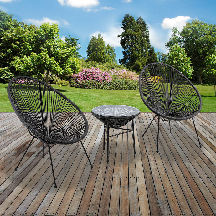 3PC Rattan Egg Set - Black