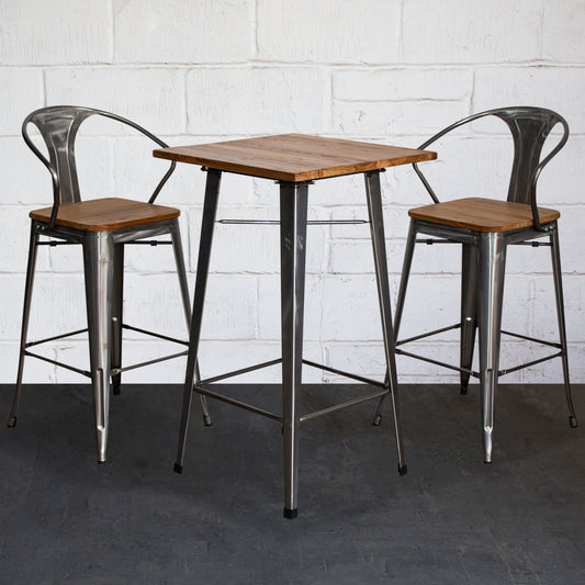 3PC Lodi Table & Licata Bar Stool Set - Steel