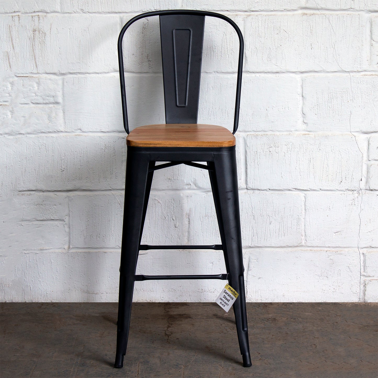 5PC Laus Table & Soranzo Bar Stool Set - Onyx Matt Black
